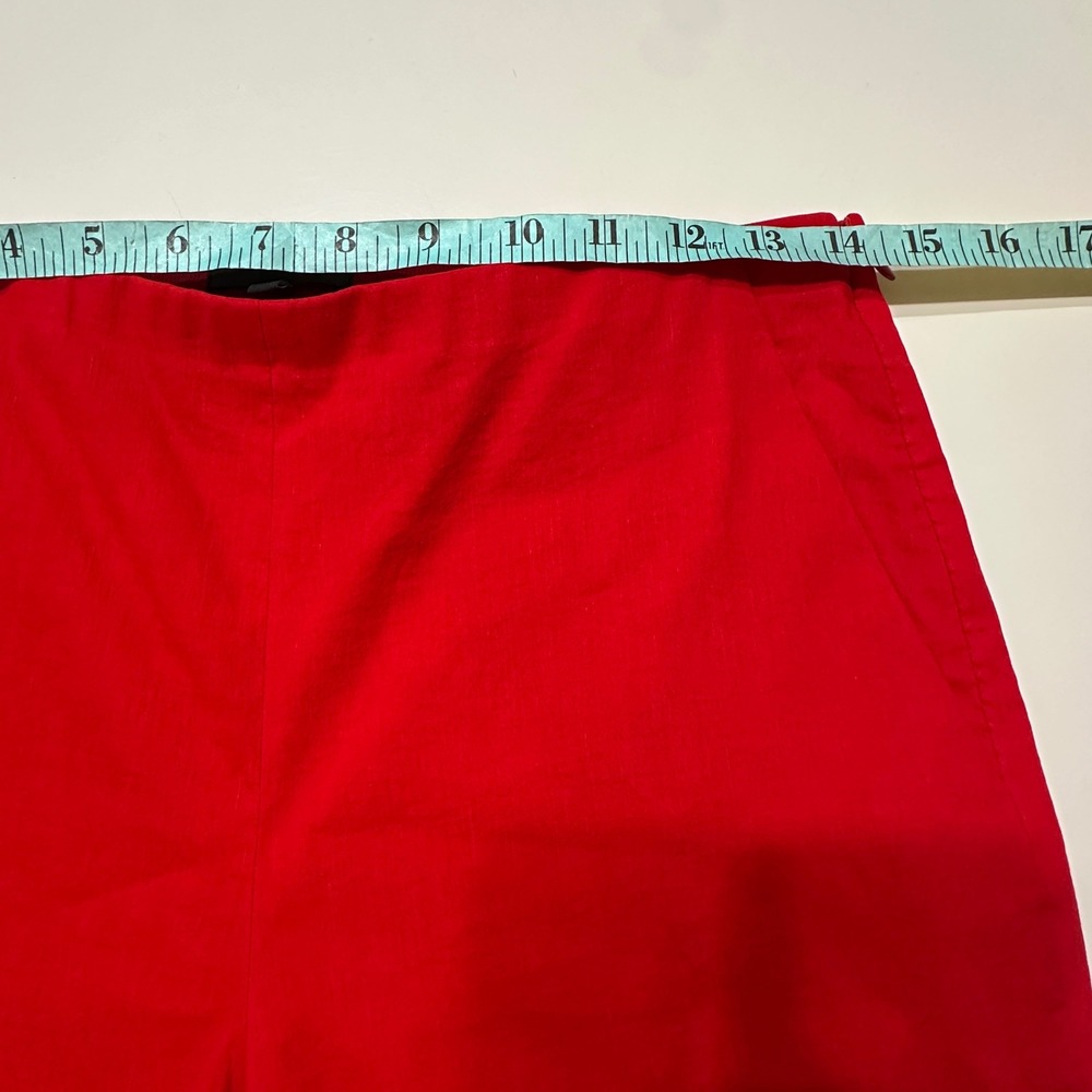 Theory Red Linen Blend Cigarette Pants Womens 2 Red Holiday Office Stretch Chic - Picture 10 of 12